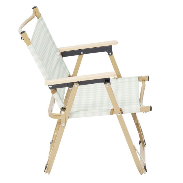 Chaise de camping pliable bambou et toile quadrill&eacute;e vert et blanc 54x38xH62cm