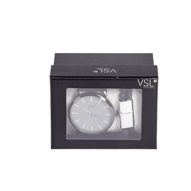 Ensemble montre et bracelet homme simili noir