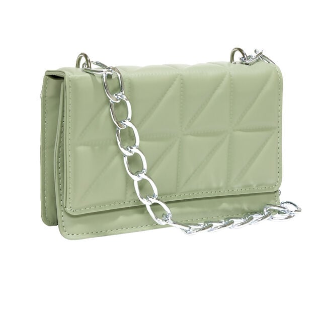 Sac pochette effet matelass&eacute;e avec cha&icirc;ne m&eacute;tal 20xH13cm - 2 mod&egrave;les noir ou vert