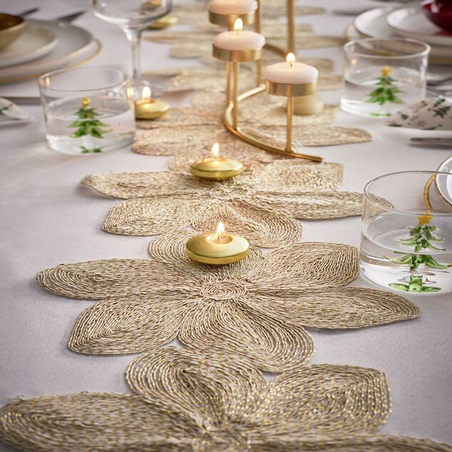 Chemin de table doré design fleurs ajourées 25x180cm