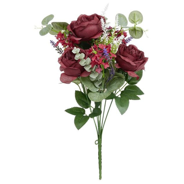 Piquet fleur artificielle rose et eucalyptus &Oslash;22xH43cm