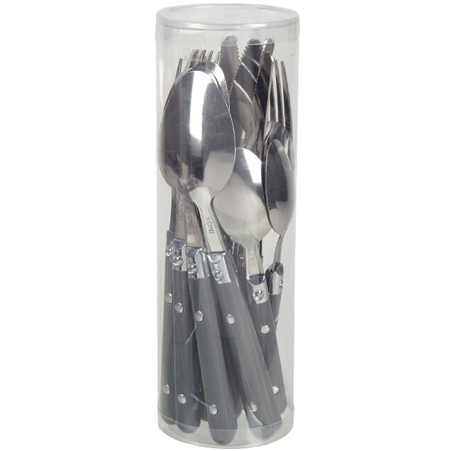 M&eacute;nag&egrave;re 16 pi&egrave;ces inox manche plastique gris