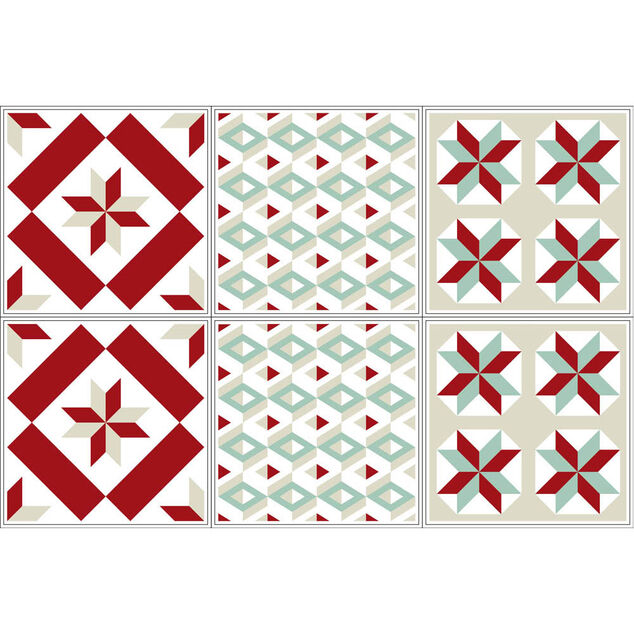 Sticker imitation carreau de ciment 15x15 cm rouge x6