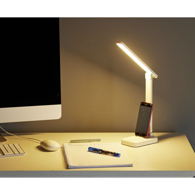 Lampe LED de bureau USB avec support t&eacute;l&eacute;phone 28x9xH26cm