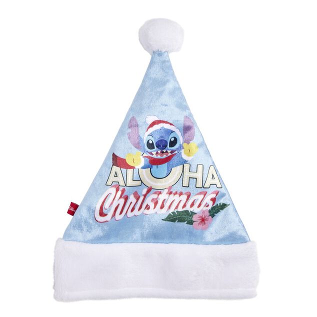 Bonnet de No&euml;l Disney Stitch Aloha Christmas bleu et blanc 26xH34cm