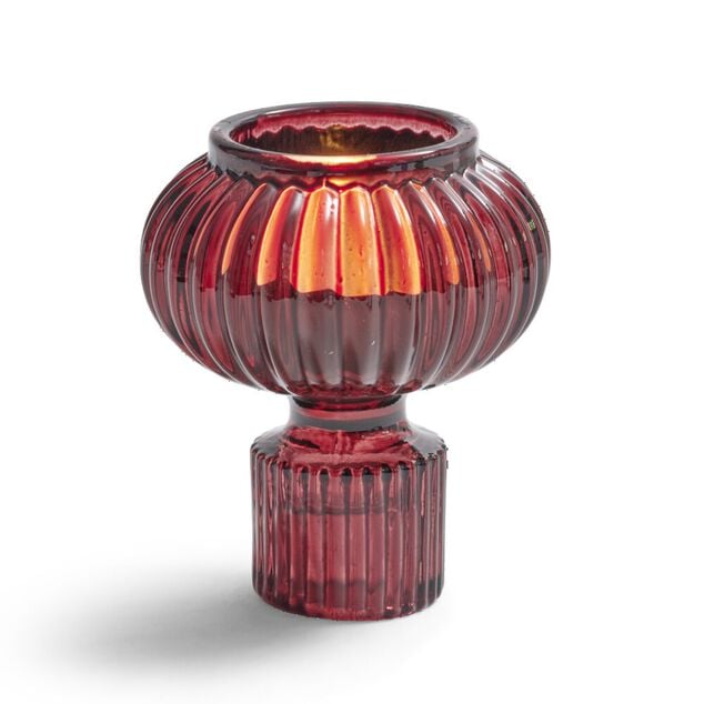 Bougeoir verre rose fonc&eacute; &Oslash;7,5xH9cm