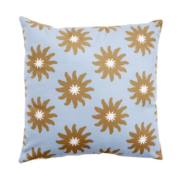 Coussin carr&eacute; Indie motif soleil 40x40cm (2 mod&egrave;les rose ou bleu)