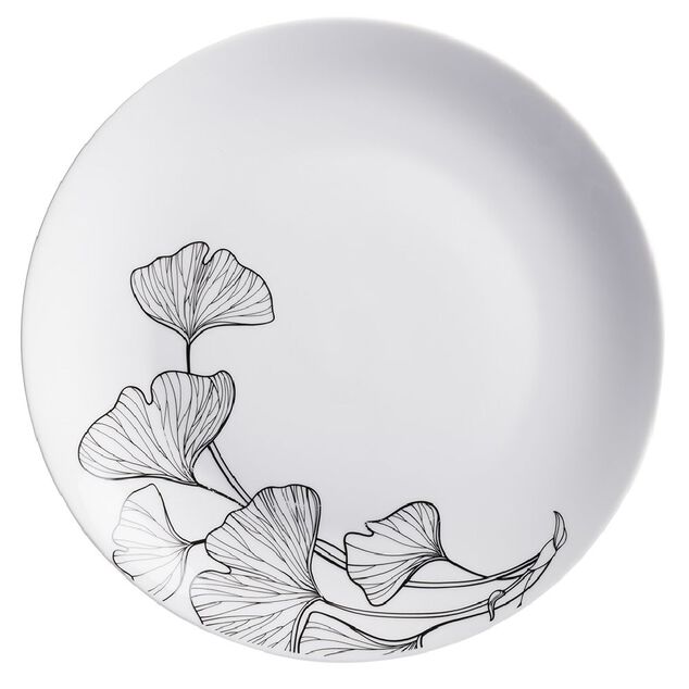 Assiette plate ronde blanche d&eacute;cor fleur noire &Oslash;26cm