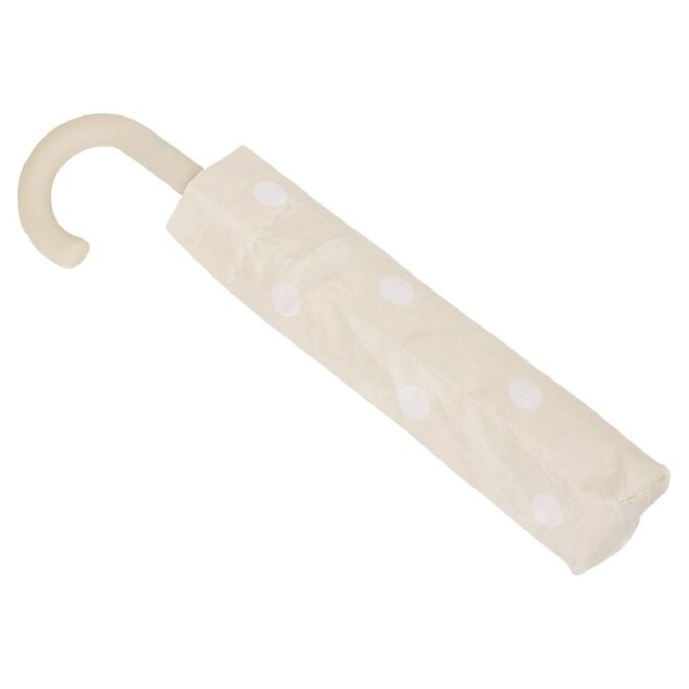 Parapluie canne beige &agrave; pois blancs