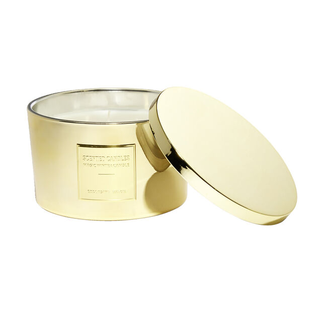 Bougie avec couvercle pot m&eacute;tallis&eacute; dor&eacute; senteur vanille bourbon 30H