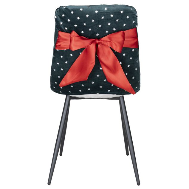 Housse de chaise carr&eacute;e No&euml;l &agrave; pois avec noeud amovible L45X45XH50 cm polyester (2 mod&egrave;les rouge ou vert)