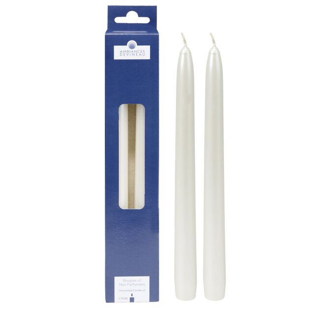 Bougie cire X2 pcs forme flambeau torsad&eacute; H25 cm blanc