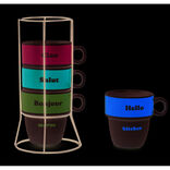 Lot de 4 tasses à café message avec support