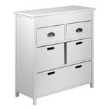 Console 5 tiroirs 2 poign&eacute;es m&eacute;tal structure bois blanc 71x29xH76cm