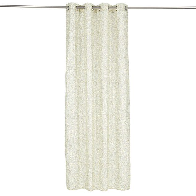Rideau blanc imprim&eacute; feuillage vert lin et polyester 140x240cm