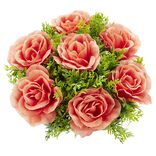 Boule de fleurs artificielles Rose et gypsophile blanc - 7 t&ecirc;tes