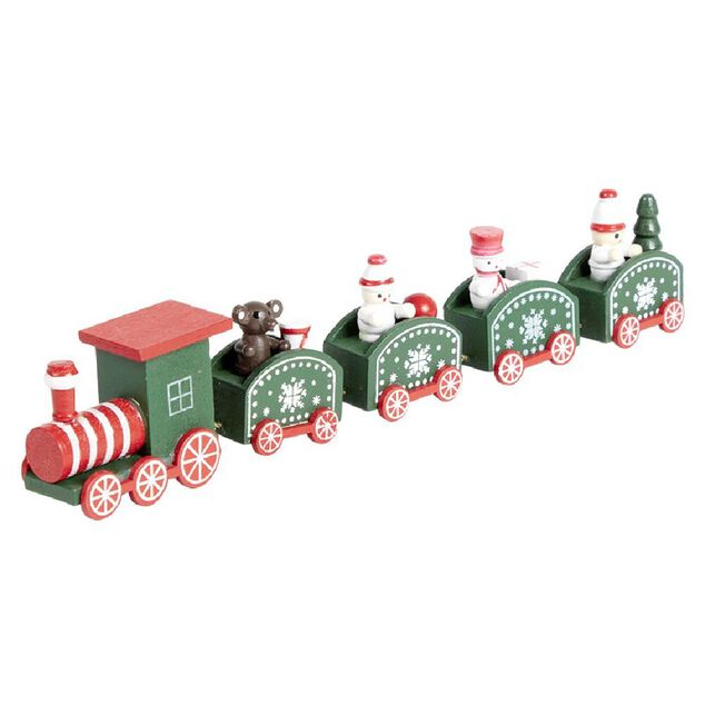 Train de No&euml;l en bois rouge ou vert L24xH4,5cm