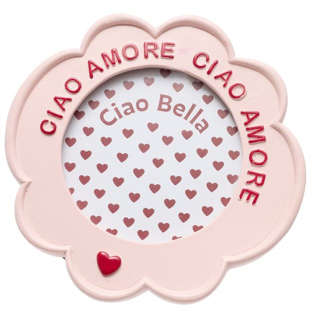 Cadre photo &agrave; poser Ciao Amore rose et rouge &Oslash;17,5xH19cm