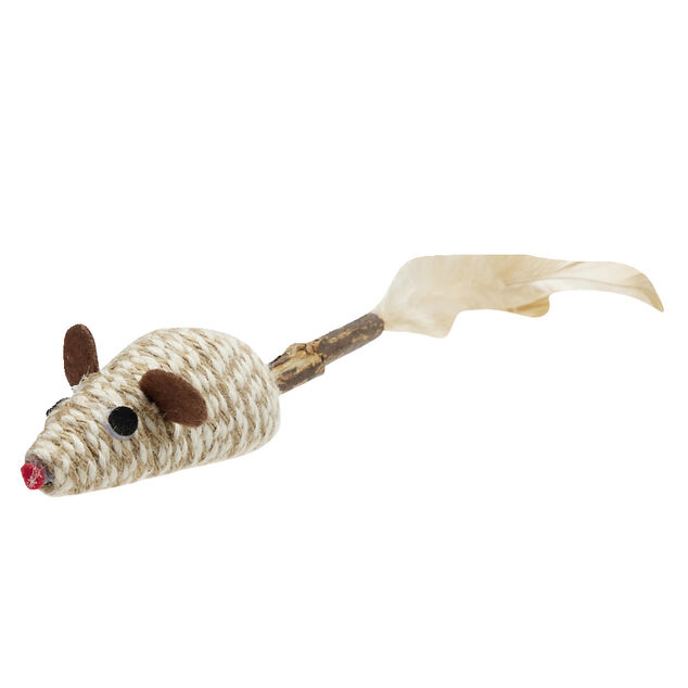 Jouet pour chat en jute avec plume L26cm (2 modèles souris ou balle)