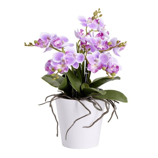 Fleurs artificielles en pot orchid&eacute;e rose 5 branches H32cm - 3 mod&egrave;les