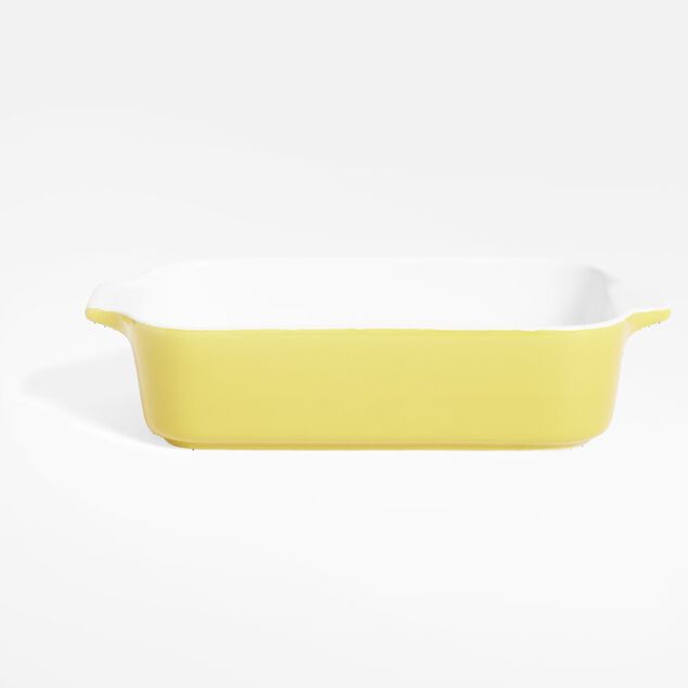Plat &agrave; four en gr&egrave;s blanc et jaune 24x13,6xH5,5cm