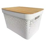 Panière de rangement blanche avec couvercle en bambou grand modèle