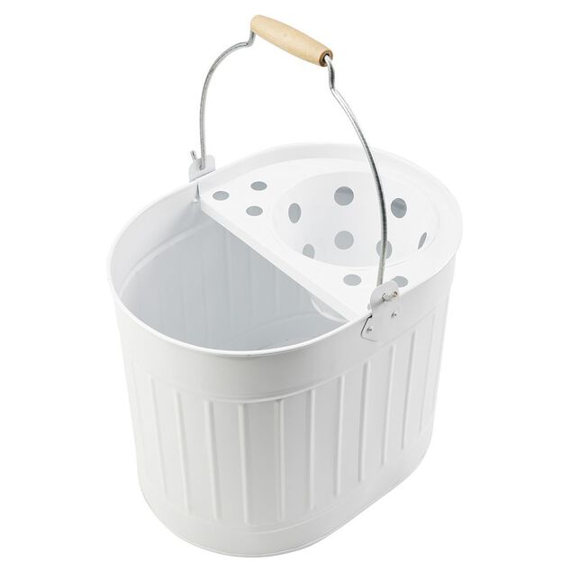 Seau essoreur vintage m&eacute;tal et bois anti corrosion 14L