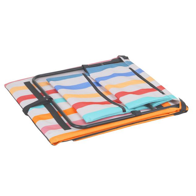 Dossier de plage pliable m&eacute;tal et tissu bayad&egrave;re rayures multicolores 51xL150cm
