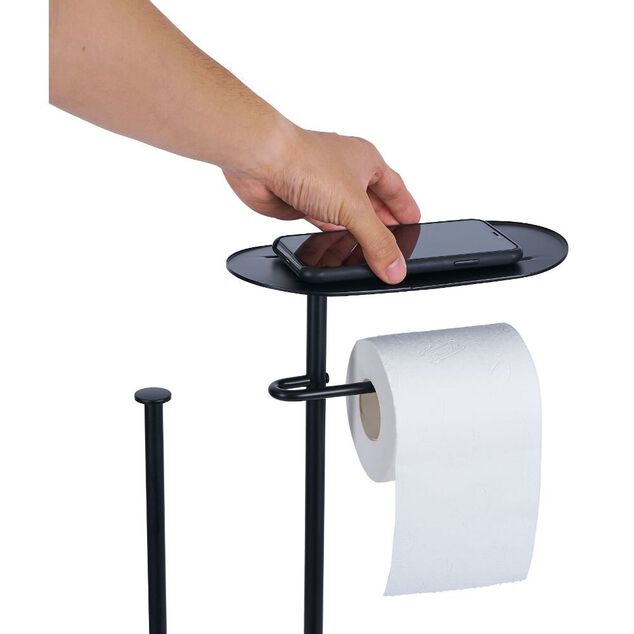 Support papier WC et t&eacute;l&eacute;phone noir 36xH66x13,5cm