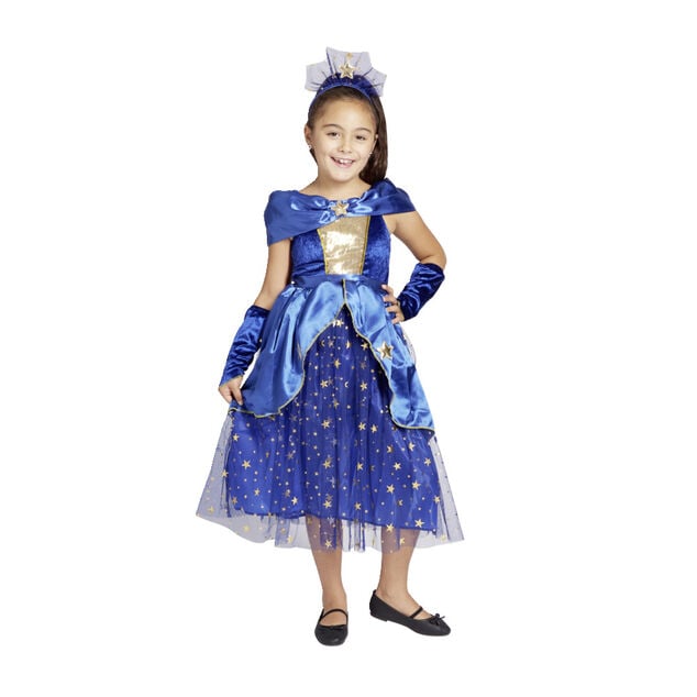 D&eacute;guisement fille 7/10 ans robe de magicienne bleue serre t&ecirc;te et gants