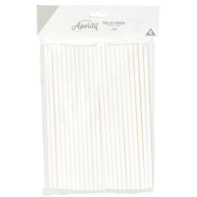Paille en papier blanche x100