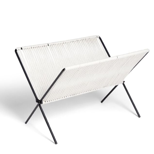 Range magazine coton blanc et m&eacute;tal 35,5x25x25cm