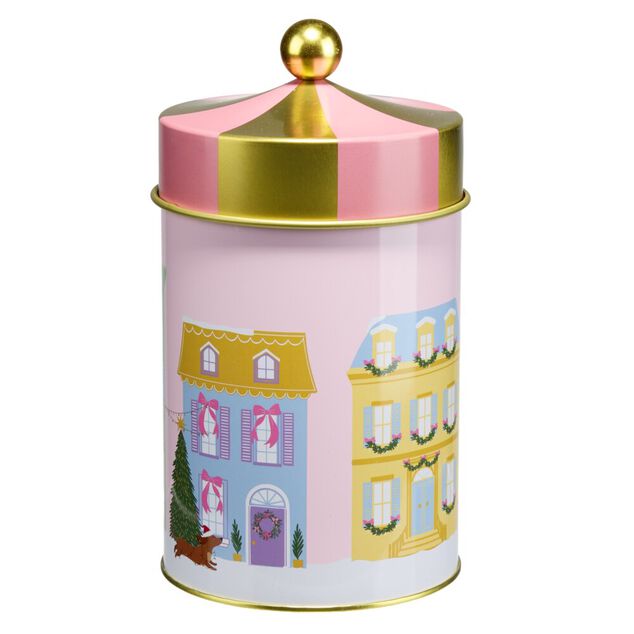 Bo&icirc;te alimentaire ronde avec couvercle forme carrousel avec bouton dor&eacute; &Oslash;13XH10 cm