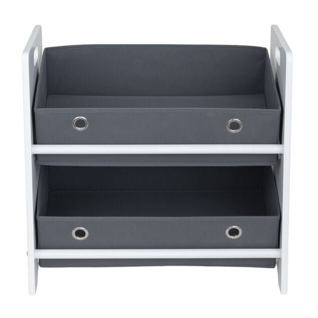 Meuble de rangement enfant 2 niveaux bois blanc et pani&egrave;res grises 50x30xH48cm
