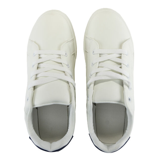 Baskets unisexe simili blanc rayures rouges et bleues T42