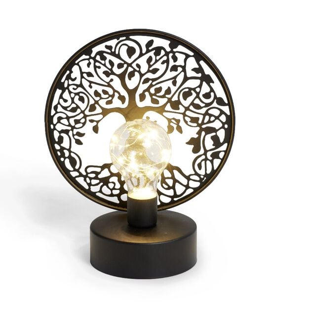 Lanterne LED arbre de vie m&eacute;tal noir 18x10xH21,5cm