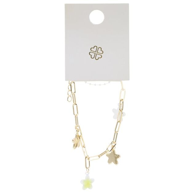 Bracelet cha&icirc;ne avec charms fleur m&eacute;tal dor&eacute; L11cm