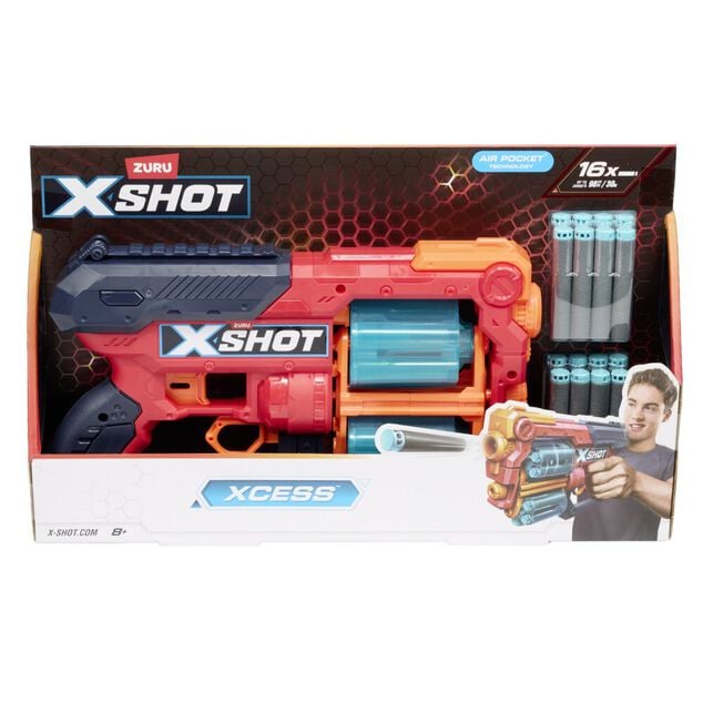 Pistolet &agrave; fl&eacute;chettes x16 Zuru Xshot Xcess plastique rouge et bleu