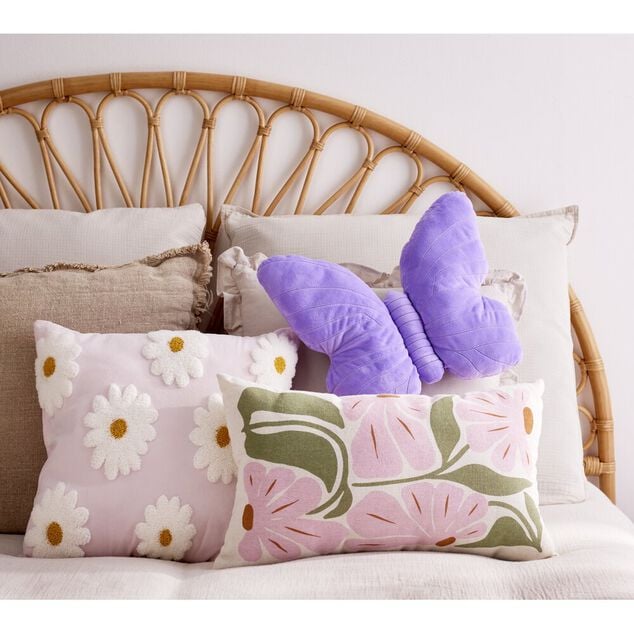 Coussin forme papillon 30x37cm (2 mod&egrave;les violet ou vert)