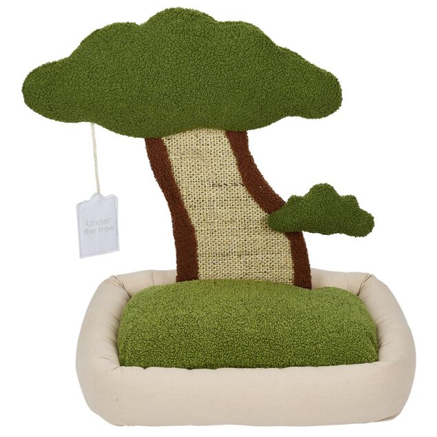 Lit pour chat avec griffoir forme arbre pin et corde de sisal