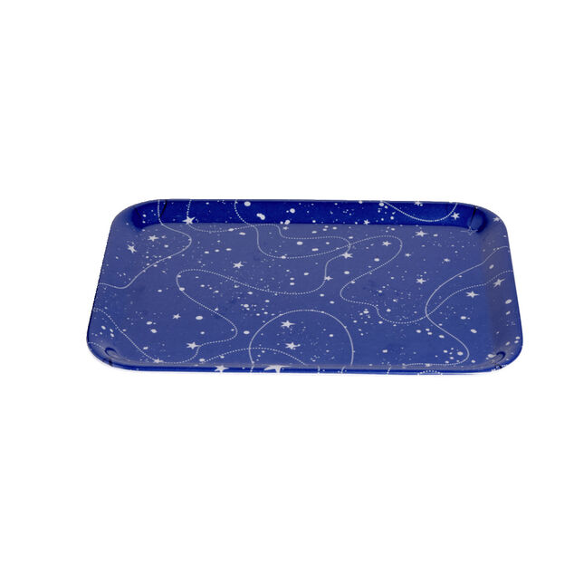 Plateau de service rectangulaire mélaminé bleu motif astral 21,7x28,7cm