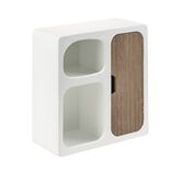 Mini &eacute;tag&egrave;re en bois 3 niches dont 1 porte blanc et marron 30x13xH32,5cm
