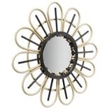 Miroir rond en rotin naturel et noir Ø39,5cm