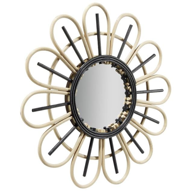 Miroir rond en rotin naturel et noir &Oslash;39,5cm