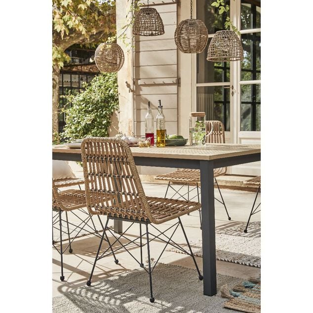 Chaise repas Bali acier et r&eacute;sine inject&eacute; marron 47x59xH85cm