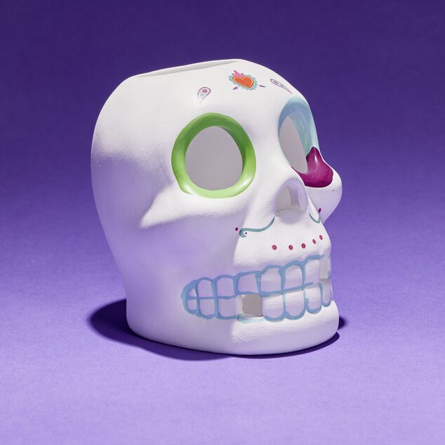 Cr&acirc;ne d&eacute;coration Halloween en dolomite style mexicain 7x8xH10cm