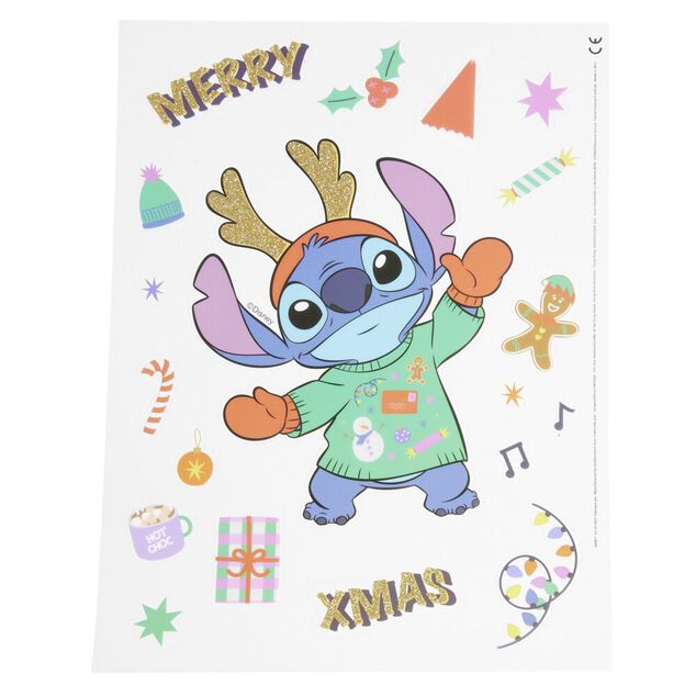 Sticker Disney Stitch Merry Xmas adh&eacute;sif repositionnable pour fen&ecirc;tre et mur