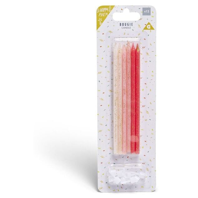 Bougie anniversaire longue rose x12