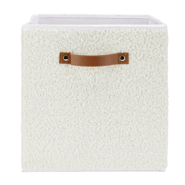 Pani&egrave;re carr&eacute;e Box Cube tissu bouclette blanc 31x31xH29cm