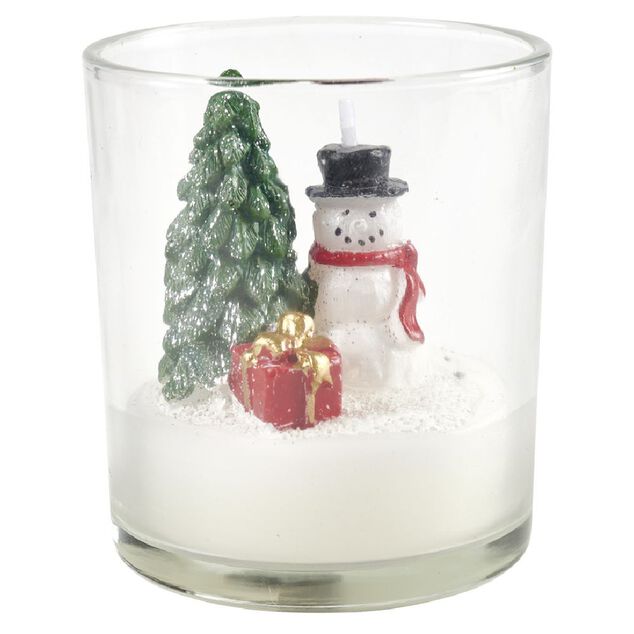 Bougie de No&euml;l avec sujets sur manteau de neige &Oslash;7 cm